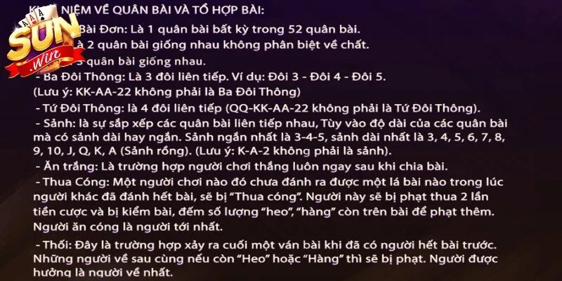 Các bộ bài hợp lệ trong trò chơi tiến lên đếm lá Sunwin